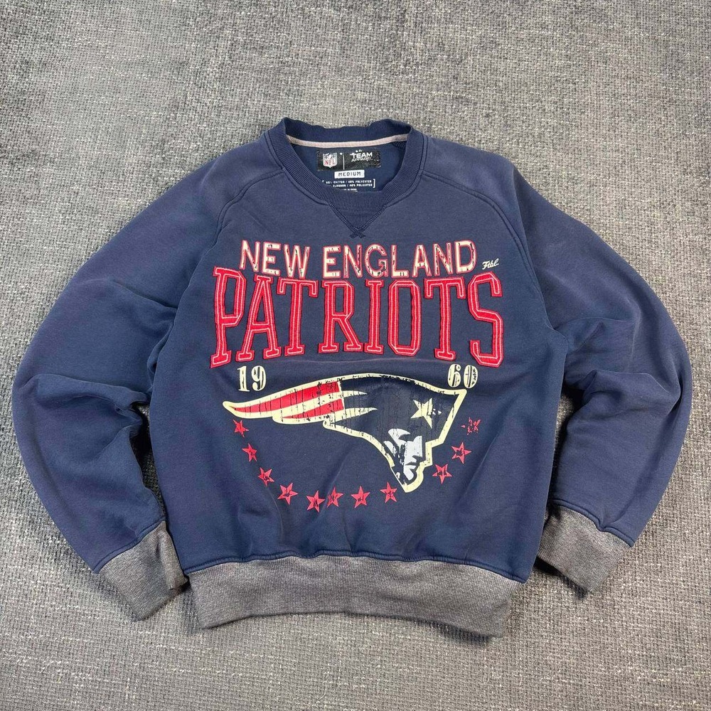 NFL Team Apparel New England Patriots Sweatshirt Mens Medium Navy Blue Graphic